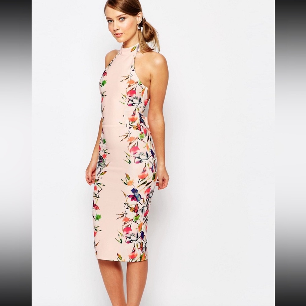 Floral scuba midi bodycon dress